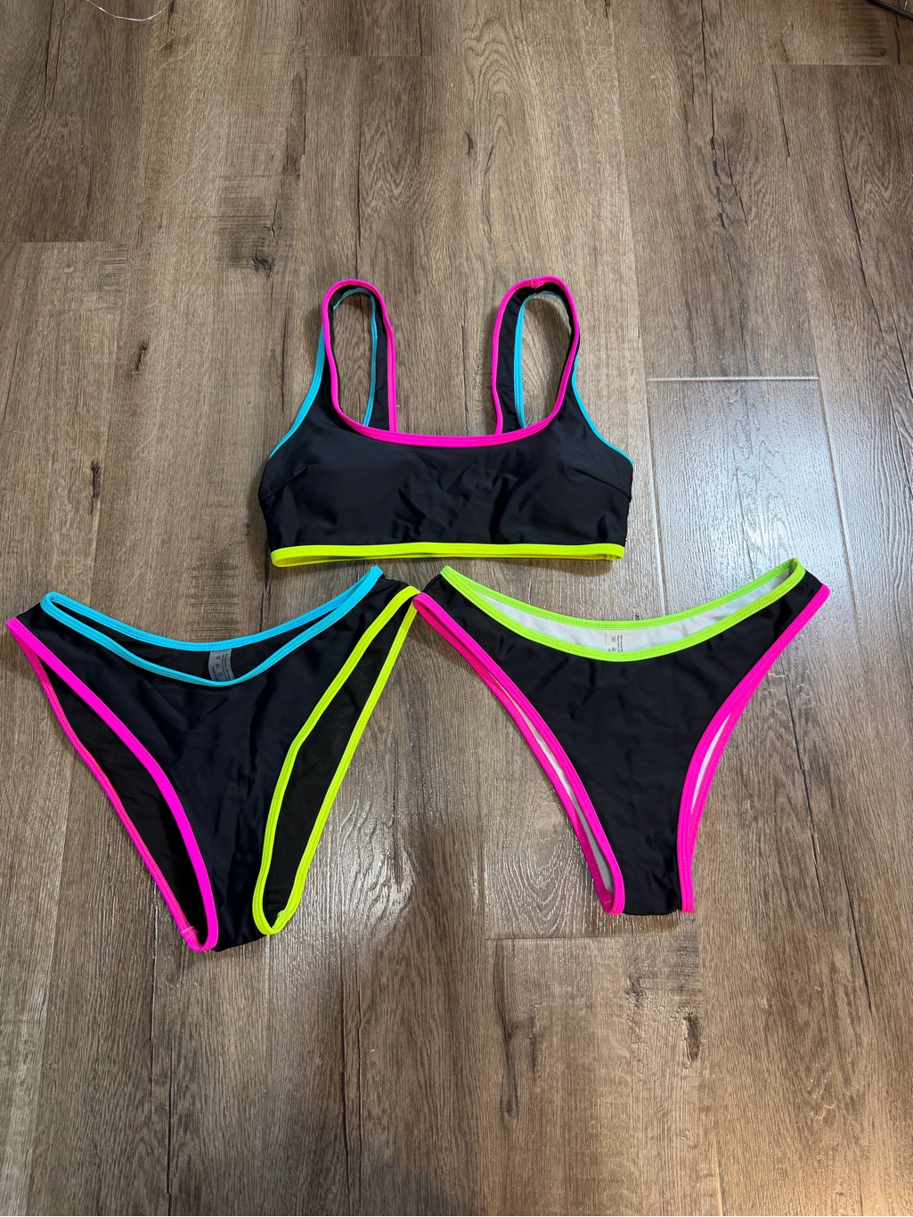 Black Bikini Set With Neon Trim - Women's Swim